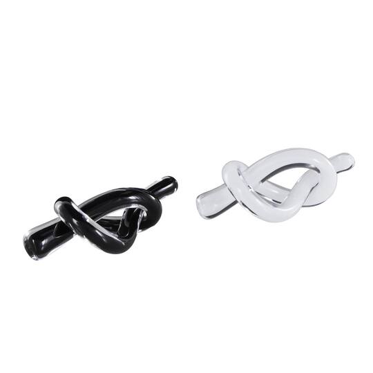 8.3" Black & White Glass Handmade Knot Sculptures, 2ct.